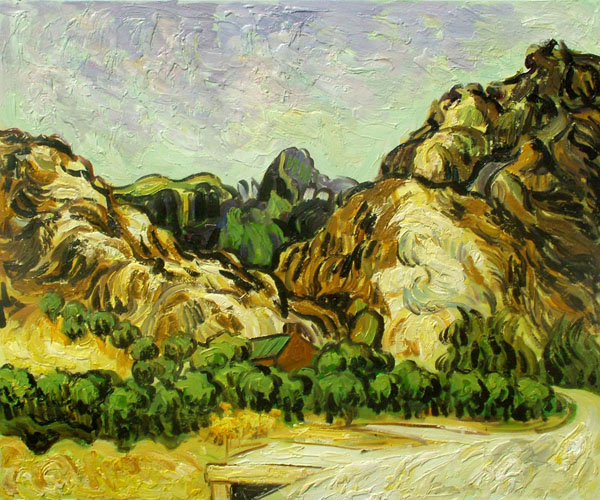 Mountains at St. Remy with Dark Cottage - Van Gogh Painting On Canvas